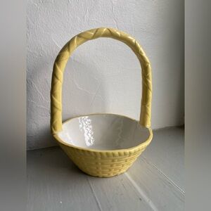 Vintage Ceramic Easter Basket Southern Home Decor Yellow Earthenware